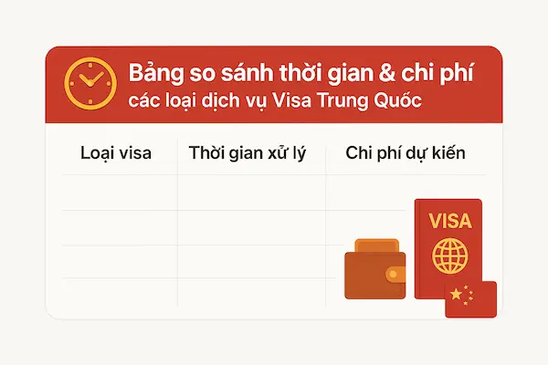 Bảng so sánh thời gian & chi phí các loại dịch vụ Visa Trung Quốc