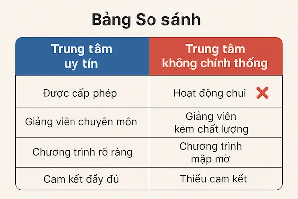 Bảng So sánh: Trung tâm uy tín với Trung tâm không chính thống