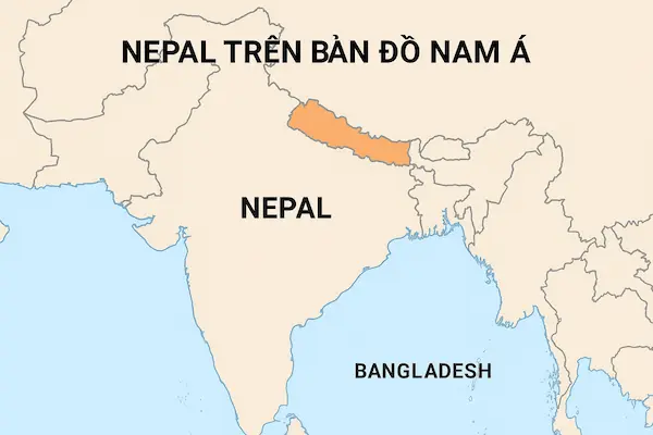 Nepal trên bản đồ Nam Á