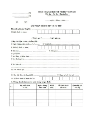 Mẫu Giấy xác nhận cư trú CT07 trang 1