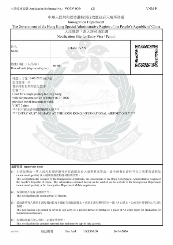 dịch vụ visa Hong Kong khẩn trọn gói