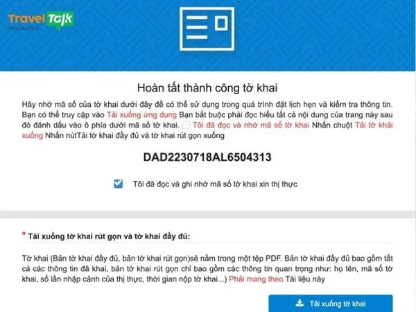 Tờ khai visa Trung Quốc online