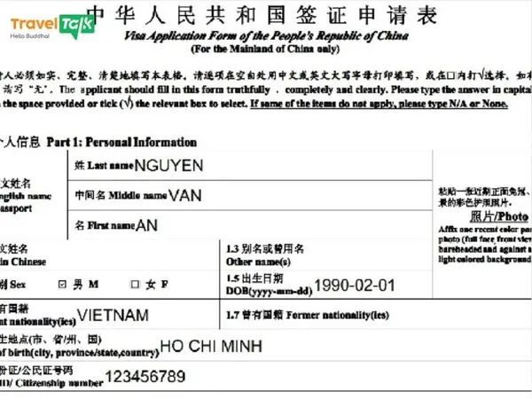 Tờ khai visa Trung Quốc online