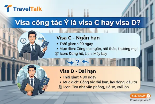 Visa công tác Ý là visa C hay visa D?