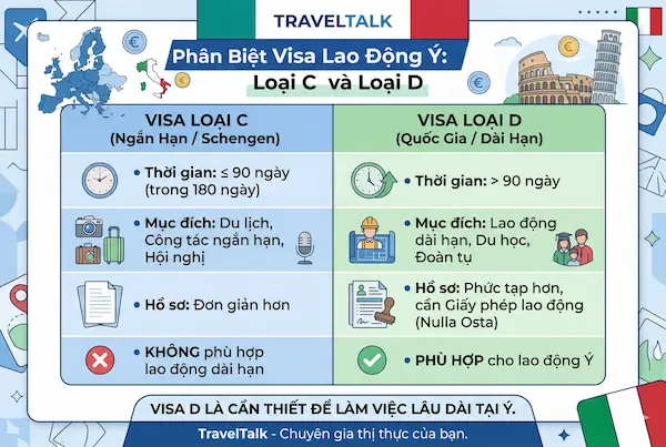 Visa lao động Ý là visa C hay visa D?