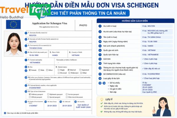 Hướng dẫn điền mẫu đơn Visa Schengen chi tiết phần Thông tin cá nhân