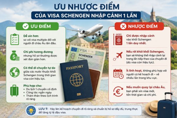 Ưu nhược điểm của visa Schengen nhập cảnh 1 lần