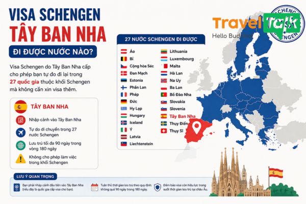 Visa Schengen Tây Ban Nha đi được nước nào?