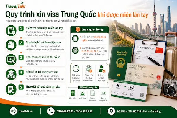 Quy trình xin visa Trung Quốc khi được miễn lăn tay