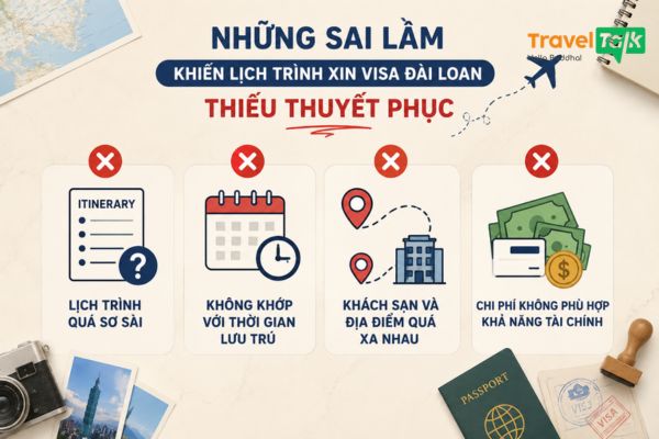 Những sai lầm khiến lịch trình xin visa Đài Loan thiếu thuyết phục