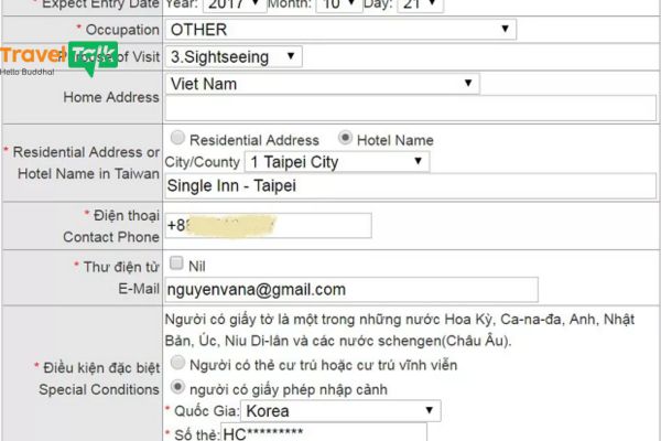 Hướng dẫn điền đơn xin visa Đài Loan chi tiết 
