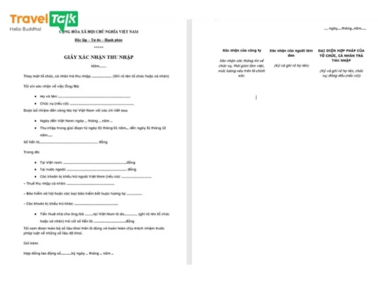 giấy xác nhận thu nhập