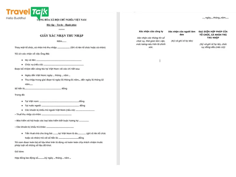 giấy xác nhận thu nhập