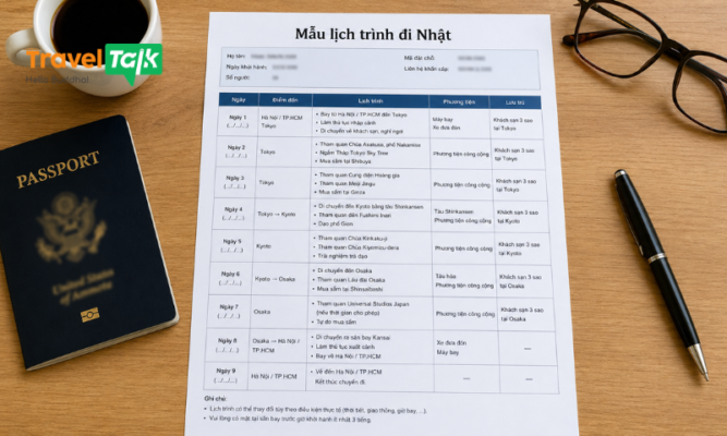 Mẫu lịch trình đi Nhật